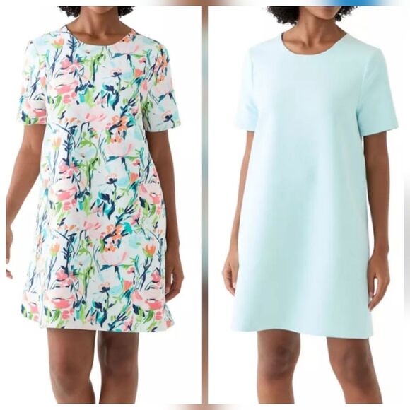 NWT Crown & Ivy XXL Reversible Aqua Floral Short Sleeve Dress - Picture 1 of 8